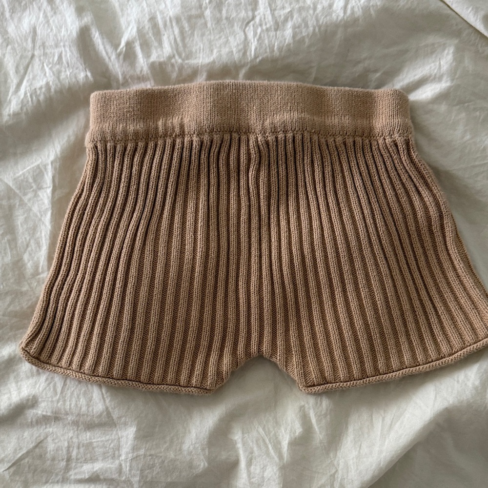 Tan Ribbed Cotton Shorts - Picture 3 of 3